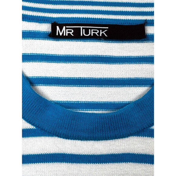 Mr Turk Knit Tee Mens M/L Blue White Striped Crewneck Short Sleeve Resort - Picture 4 of 13